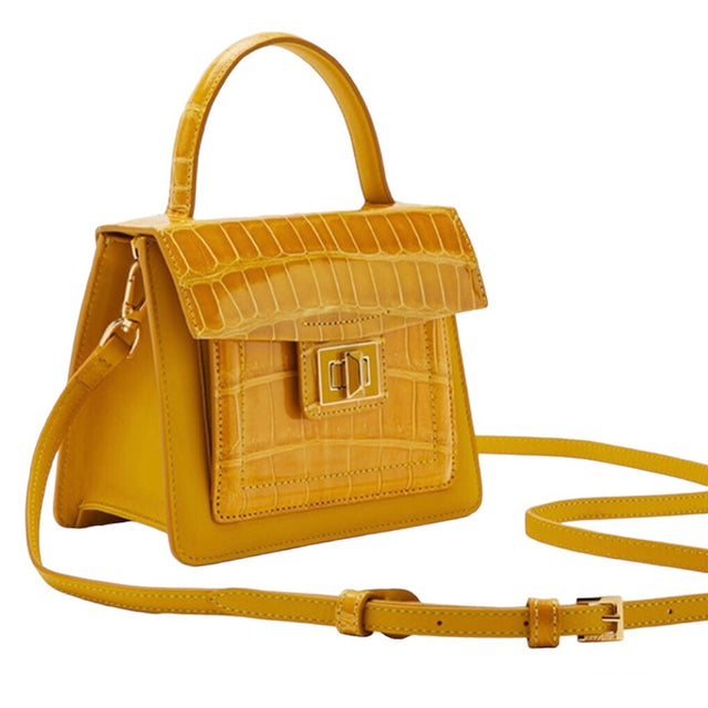 Divina Top Handle Croco Handbag in Giallo