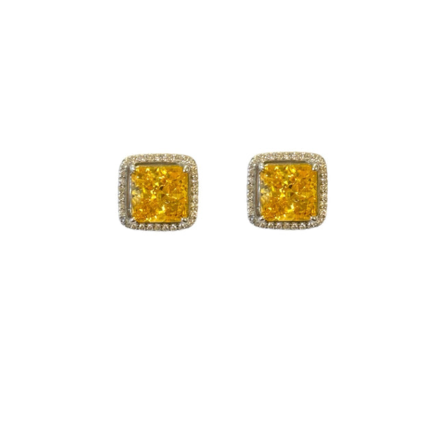 Ice Cut Square Single Stud in Yellow