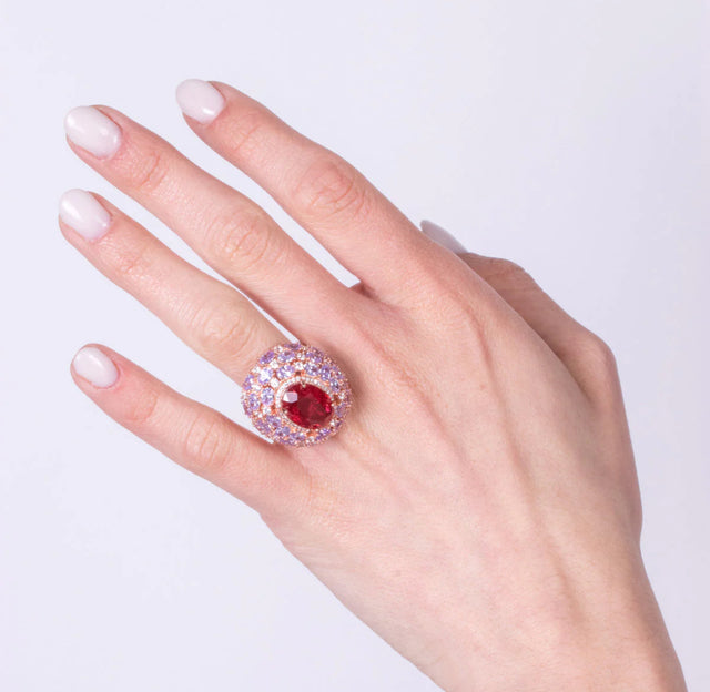 Red and Purple Zirconia Cocktail Ring
