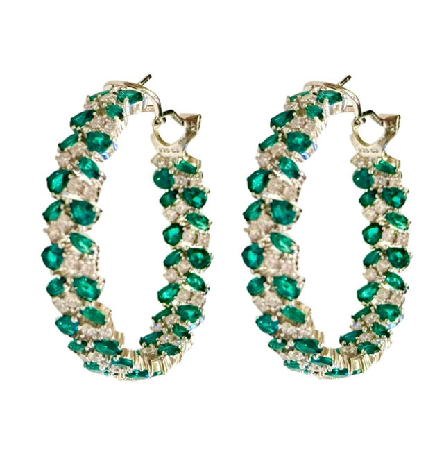 Royal Pavé Crystal Hoops in Emerald Green