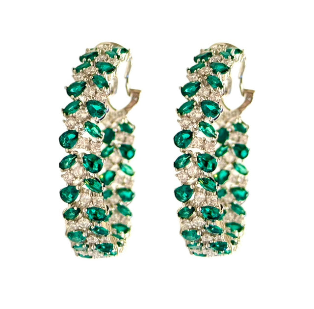 Royal Pavé Crystal Hoops in Emerald Green