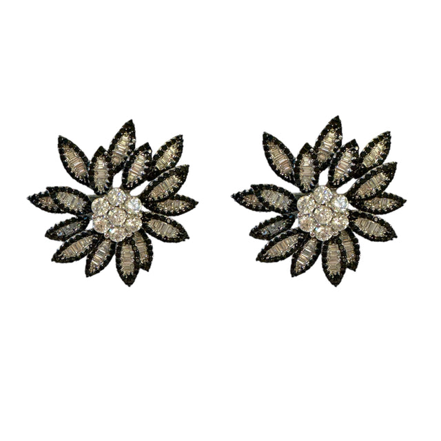 Black White Fancy Crystal Flower Studs