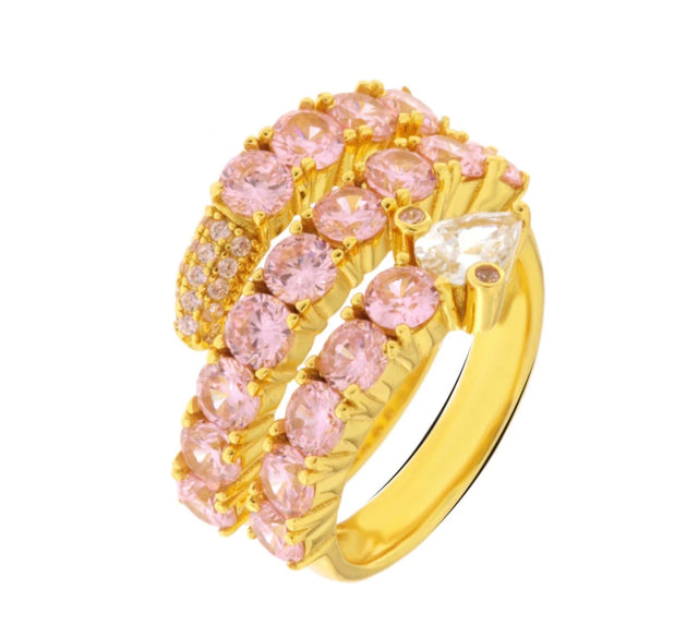 Snake-shaped 925 Silver ring with pink zircons