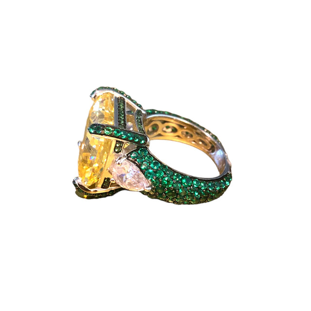 Jumbo Solitaire Ring in Champagne and Emerald