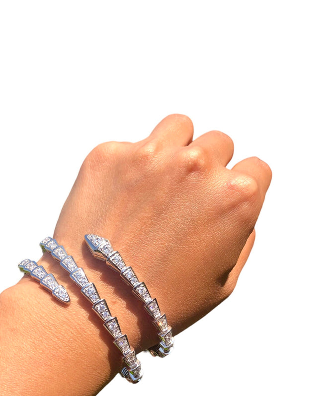 Triple coil silver snake bracelet