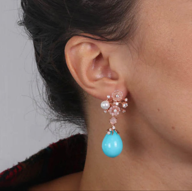 Blue Pearl with mother of Pearl flower drop earrings