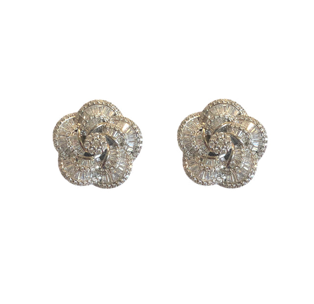 Silver Camellia statement stud earrings