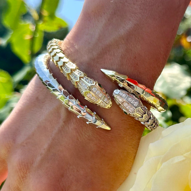 Gold snake ice cut stone bracelet