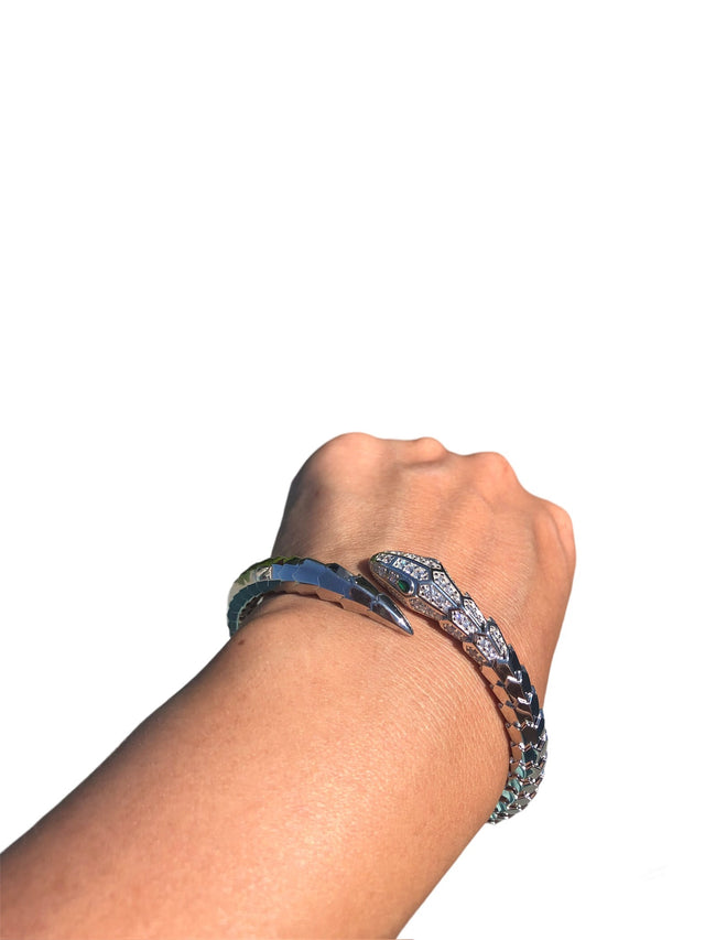 Silver snake ice cut stone bracelet