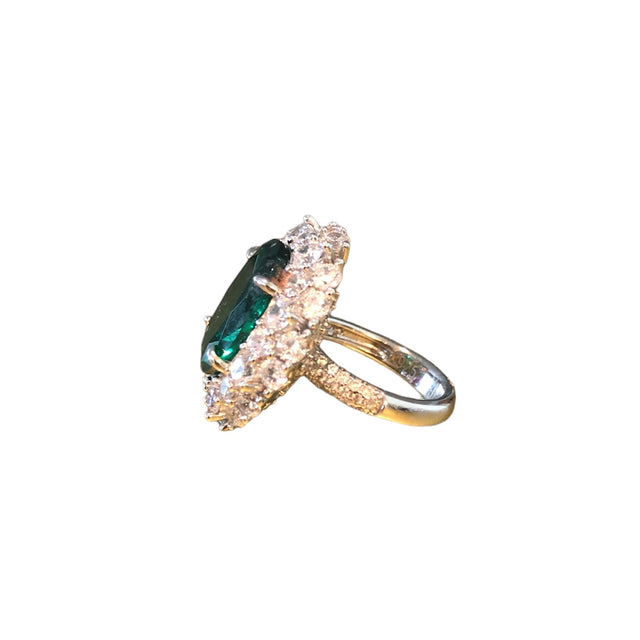 Emerald green CZ crystal ring