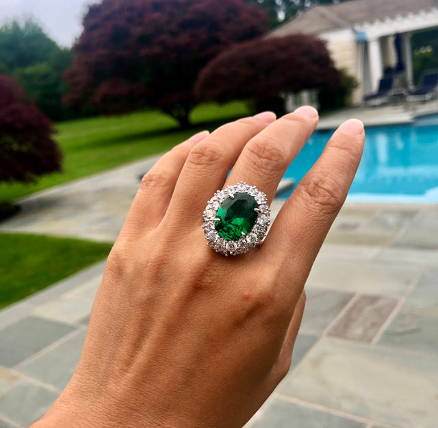 Emerald green CZ crystal ring