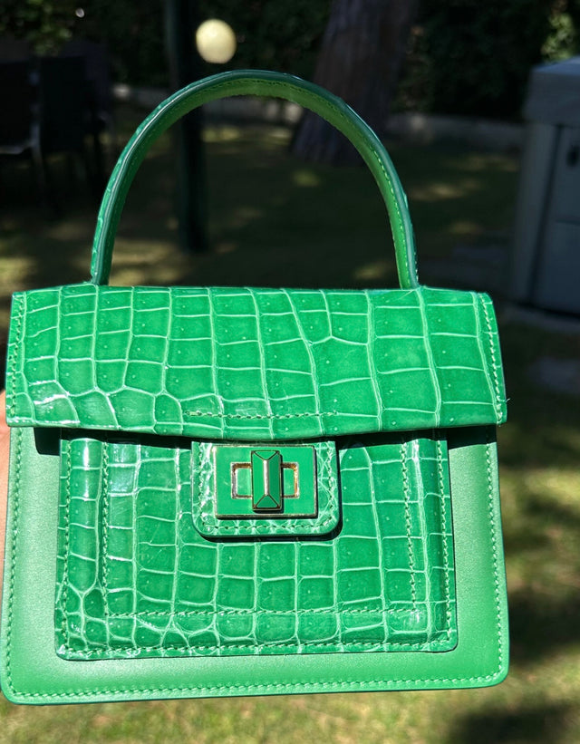 Divina Top Handle Croco handbag in Green