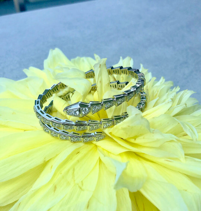 Triple coil silver snake bracelet
