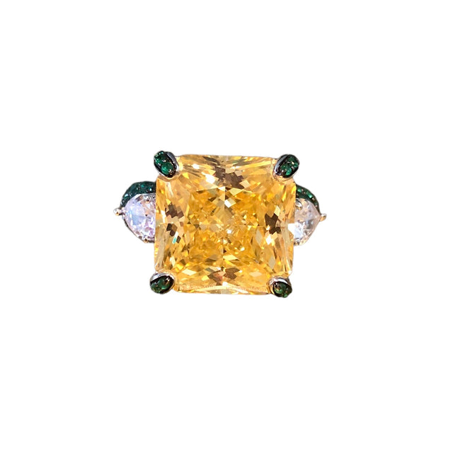Jumbo Solitaire Ring in Champagne and Emerald