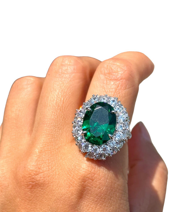 Emerald green CZ crystal ring
