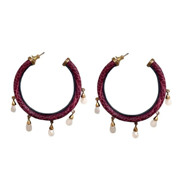 Carole Guez Alligator Skin Earrings in Bordeaux