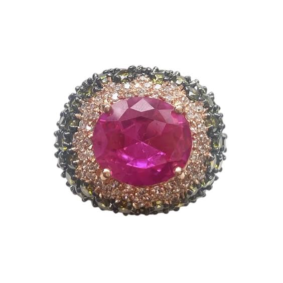 Yelena NY Two Tone Cocktail Ring Emerald / Pink