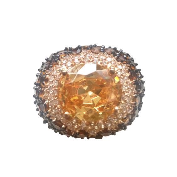 Yelena NY Two Tone Cocktail Ring Amber / Gold