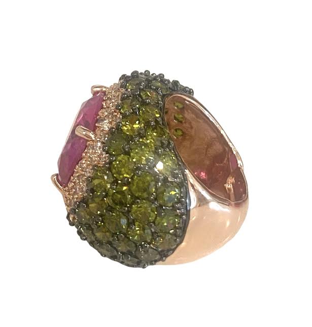 Yelena NY Two Tone Cocktail Ring  Emerald / Pink