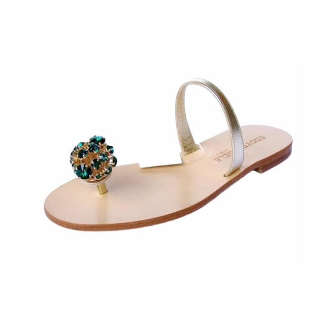 Yelena NY "Crystal Bouquet" Capri Sandals in Emerald