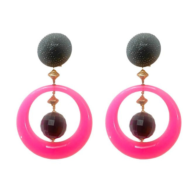 Capri Clip-On Earrings in Pink & Black
