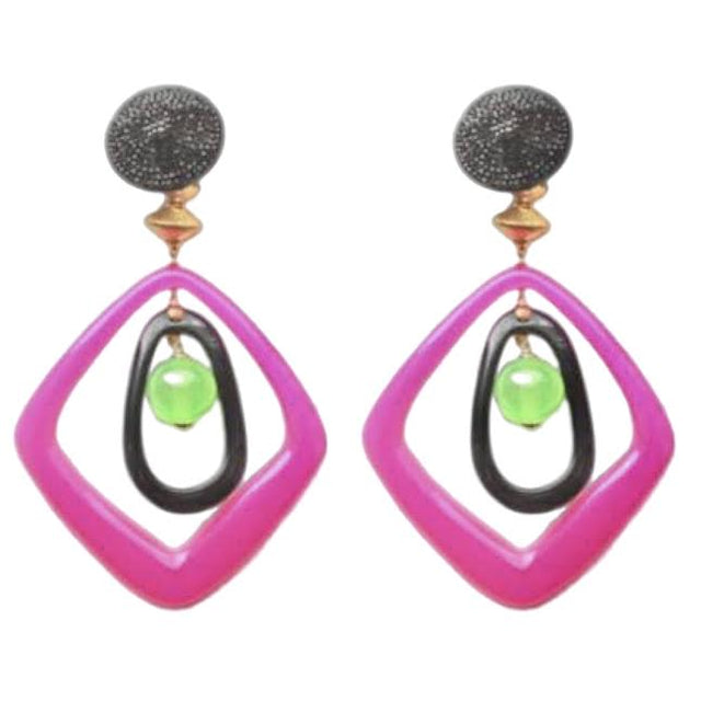 Capri Clip-on Earrings Pink, Black, and Green