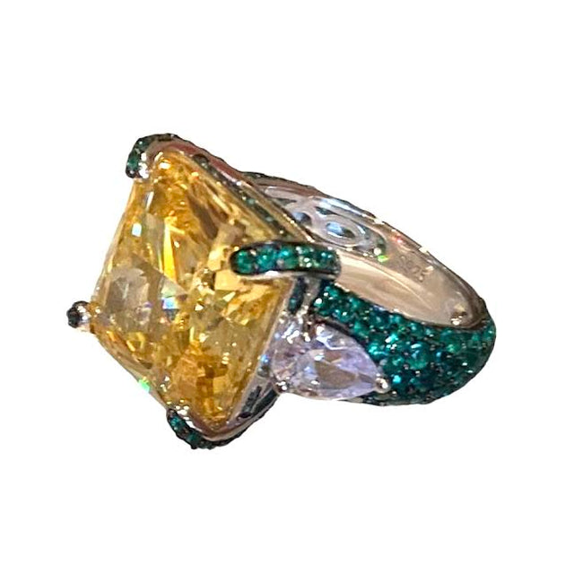 Jumbo Solitaire Ring in Champagne and Emerald
