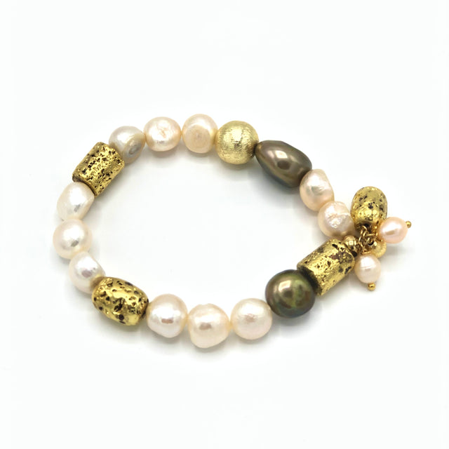 Charm bracelet with pearls and vintage brass