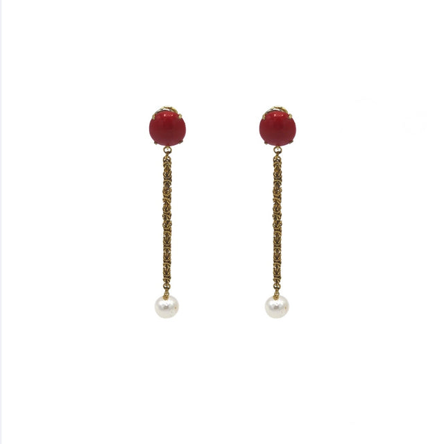 Drop chain earrings in coral