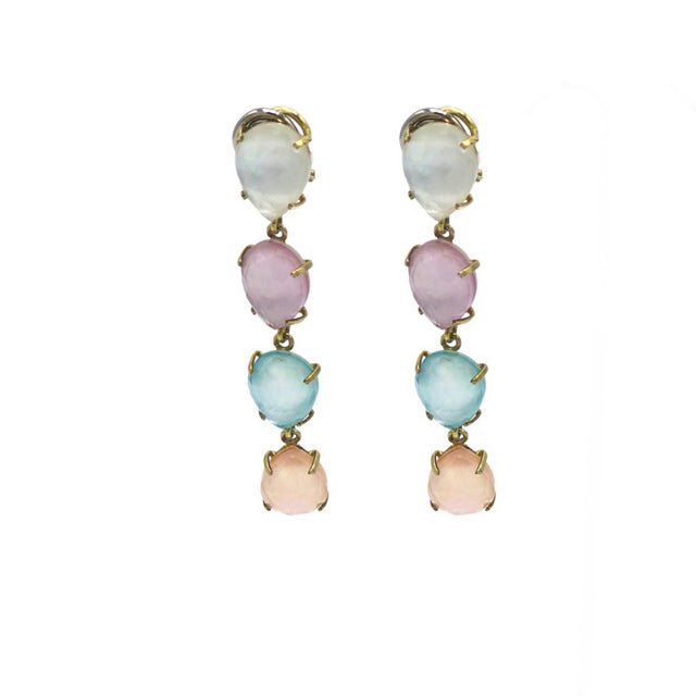Drop earrings in pastel double stones