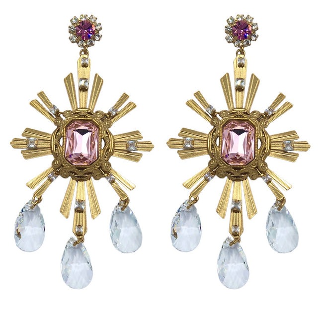 Crystal-embellished cross-pendant earrings