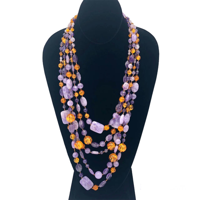 5-wire necklace in amethyst and quartz