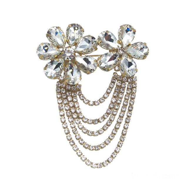 Flower crystal brooch in Gold