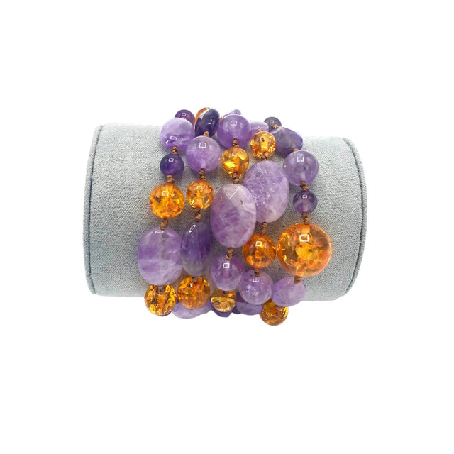 5-wire bracelet in amethyst and quartz