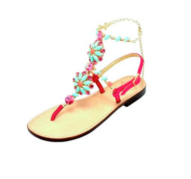 Emanuela Caruso Capri Sandals in Pink & Turquoise