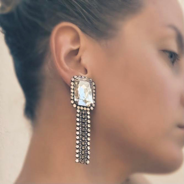 Capri White Crystal Clip-on Earrings