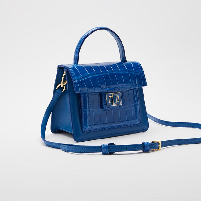 Divina Top Handle Croco Bag in Royal Blue