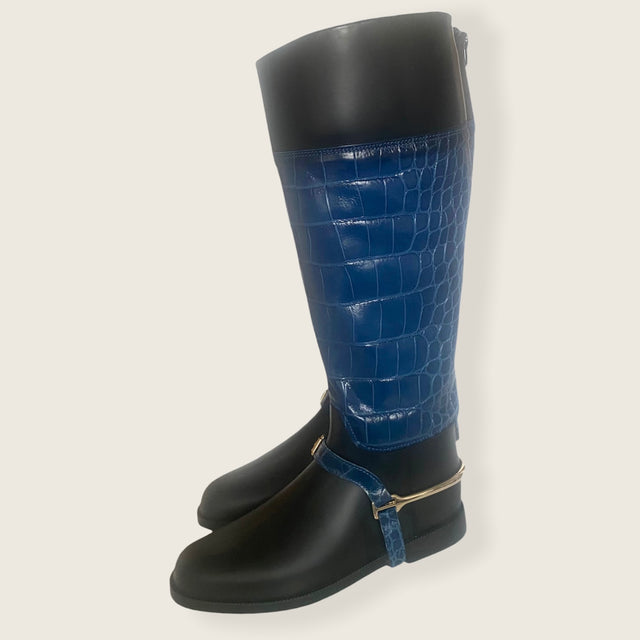 Crocodile Embossed Rain Boots in Royal Blue