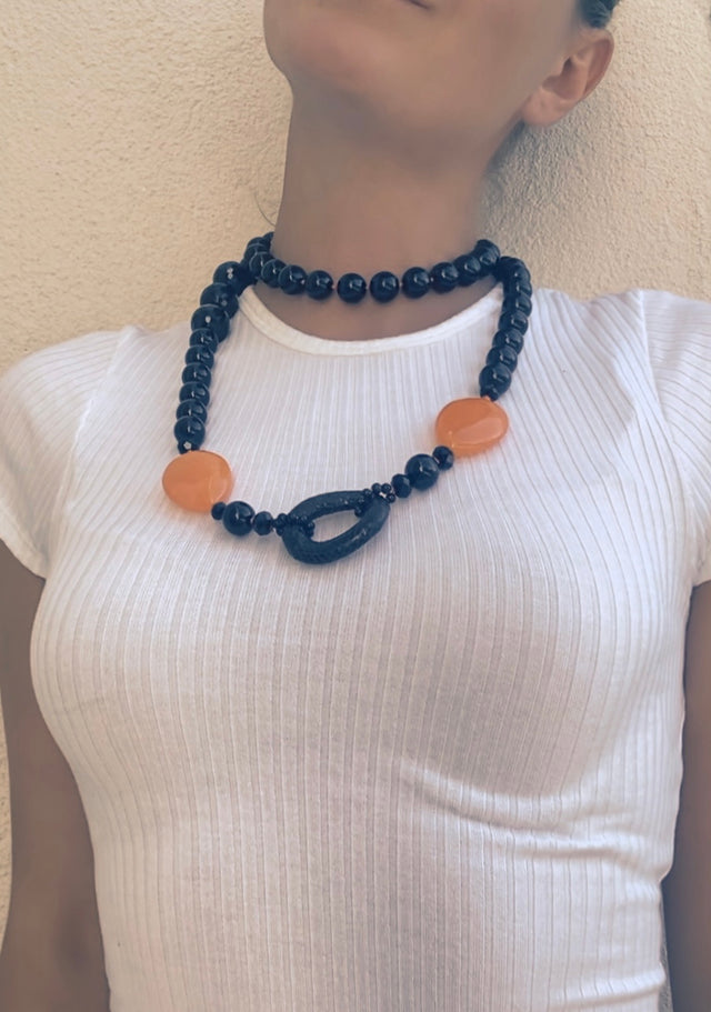 Black Onyx and Colored Agate Necklace