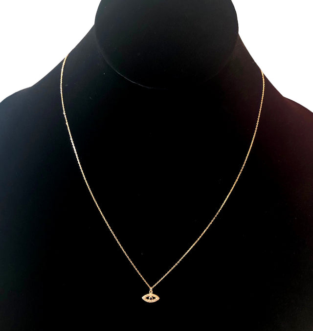 14k gold evil eye pavé diamond necklace