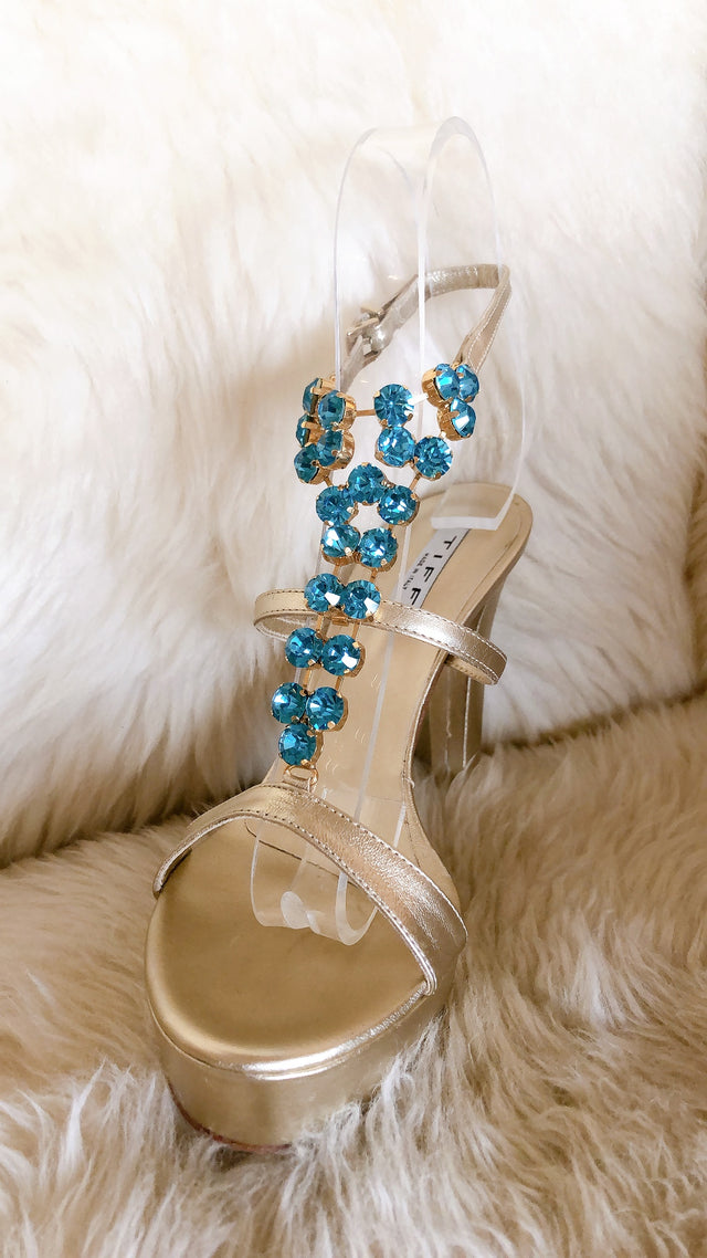 High Heel Platform Tiffi Capri Sandals in Turquoise