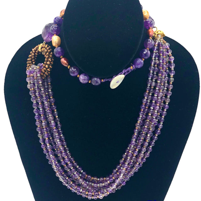 Amethyst strand necklace with pearls