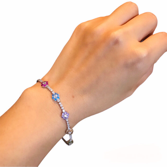 Dainty flower silver chain bracelet