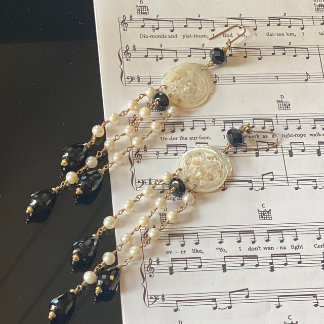 Long Pearl Dangle Earrings