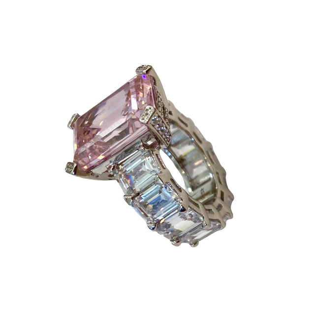Emerald Cut Zirconium Ring in Rosé