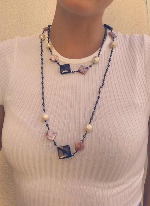 Fresh Water Pearl and Onyx Necklace