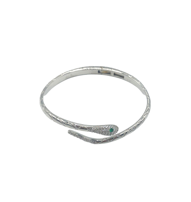 Petite Snake Cuff with green stone eye