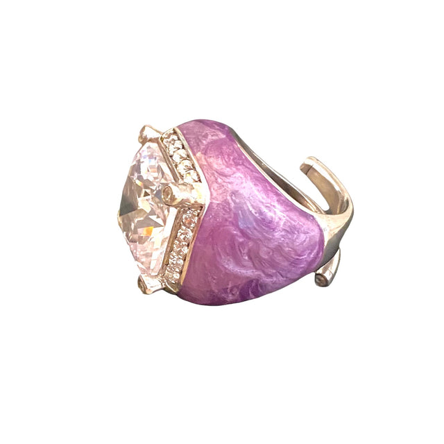 Jumbo Single white Stone Ring in Lilac