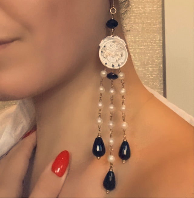 Long Pearl Dangle Earrings