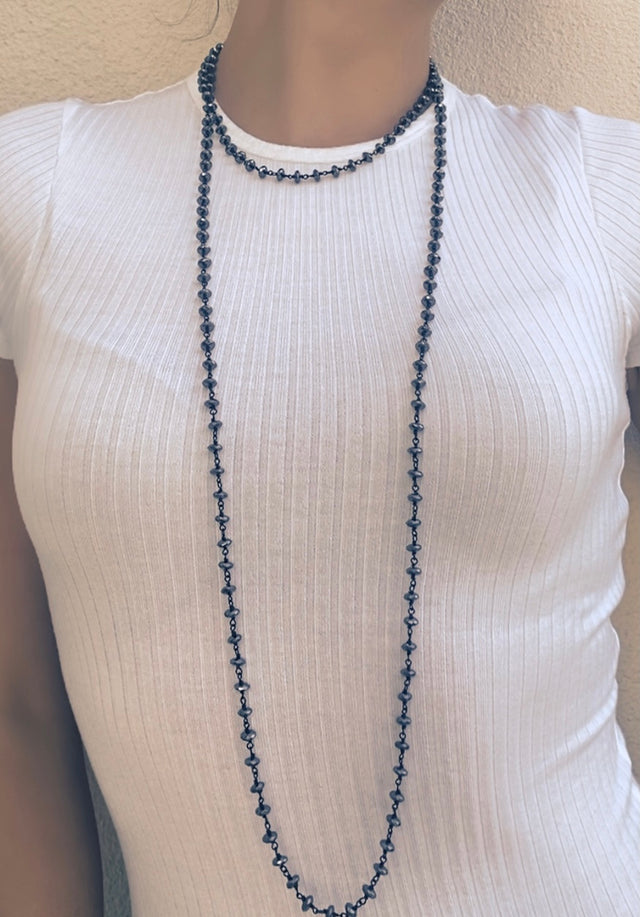 Black Rhinestones Long Necklace
